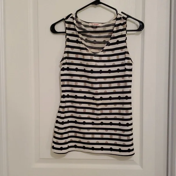 Blouse/Camisole Sleevless With Black and Light Beige Stripes and Gold Spots - Picture 1 of 3